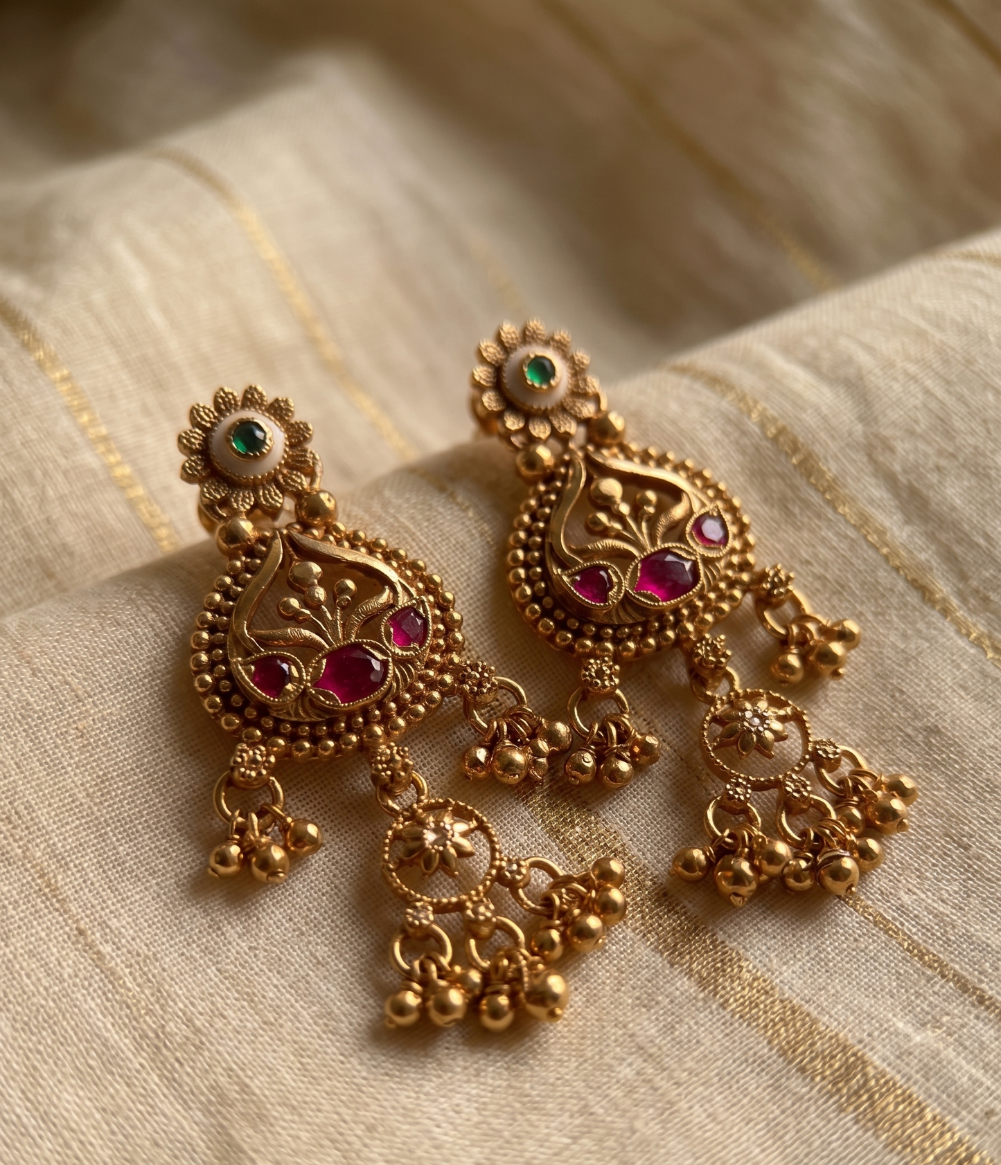 Ratna Riwaz Heritage Brass Necklace Set with Ruby & Emerald Accents