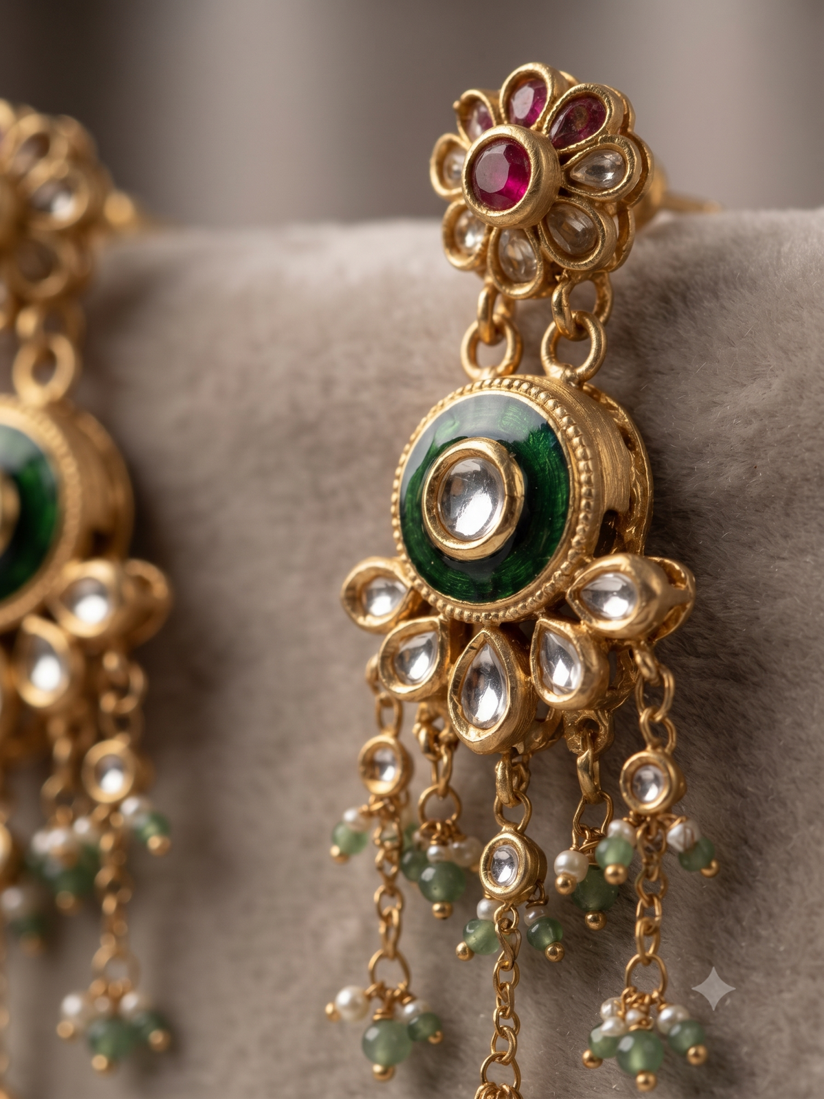 Royal Emerald & Ruby Accented Antique Gold Heritage Necklace Set with Matching Earrings