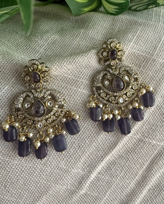 Elegant Victorian Lavender Stone & Antique Gold Peacock Earring