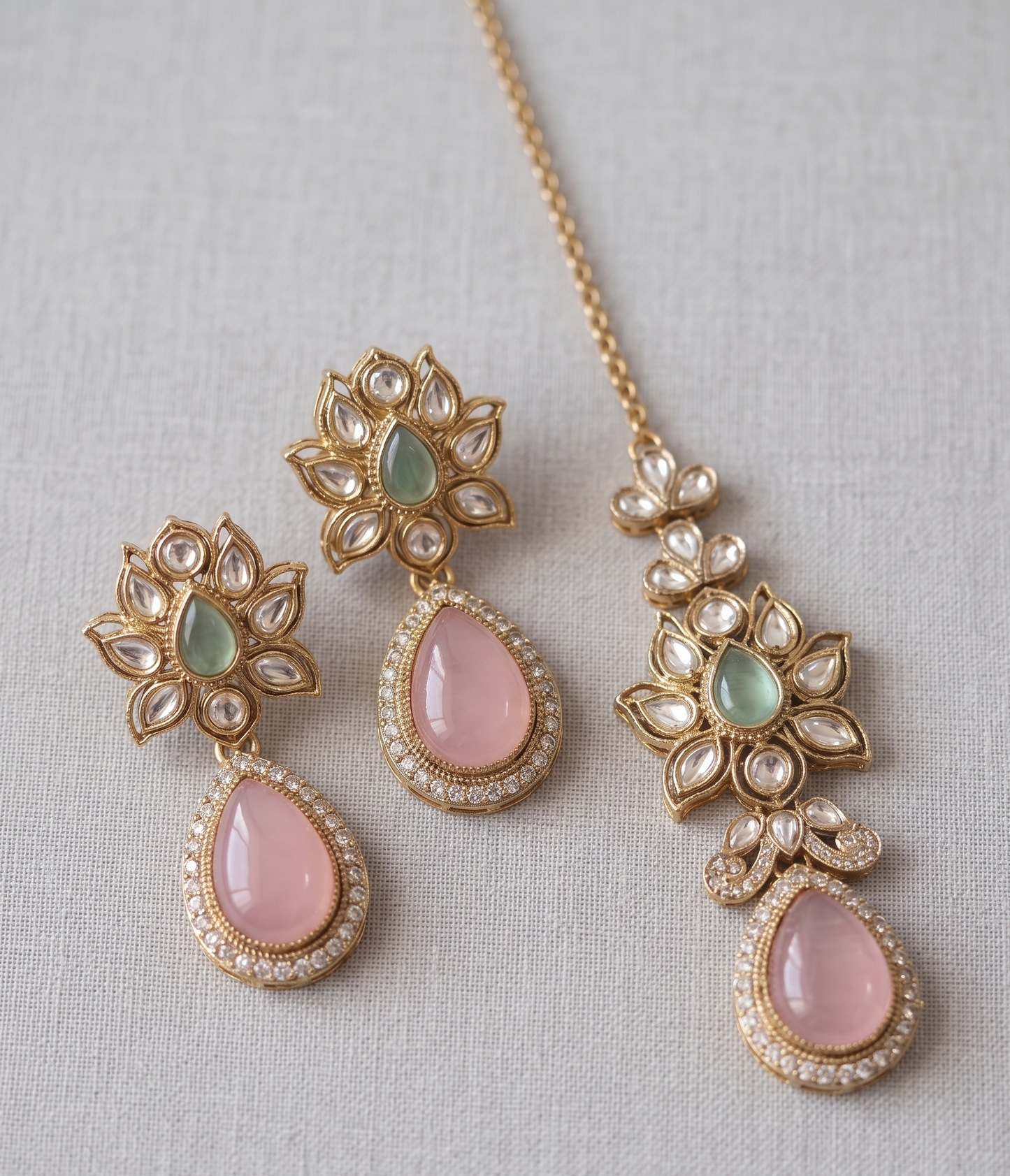 Royal Pastel Kundan & Pearl Choker Set with Matching Maang Tikka