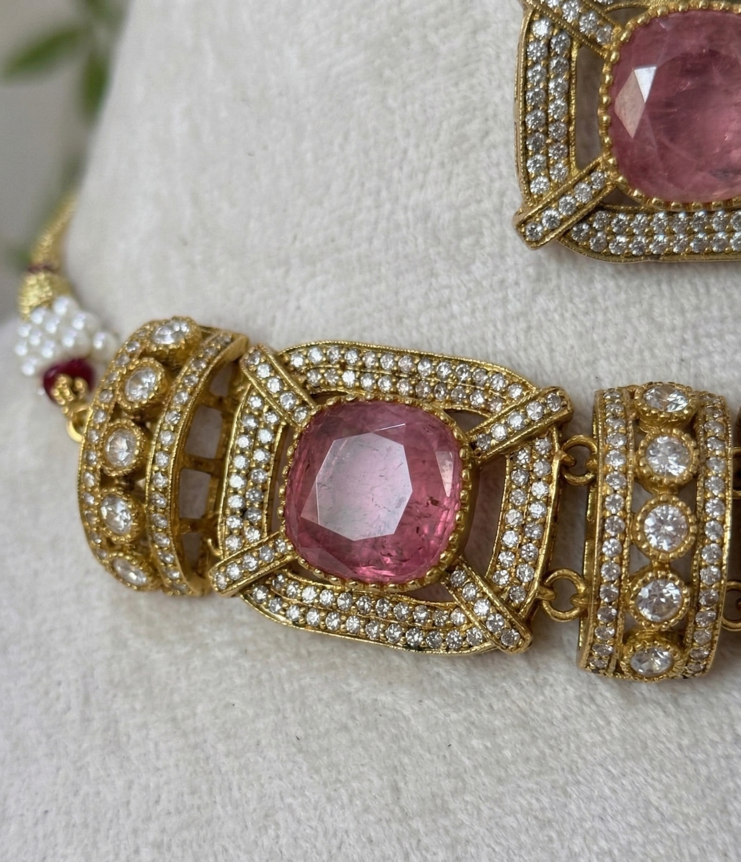 Royal Moissanite Polki Choker Set with Pastel Monalisa Stones