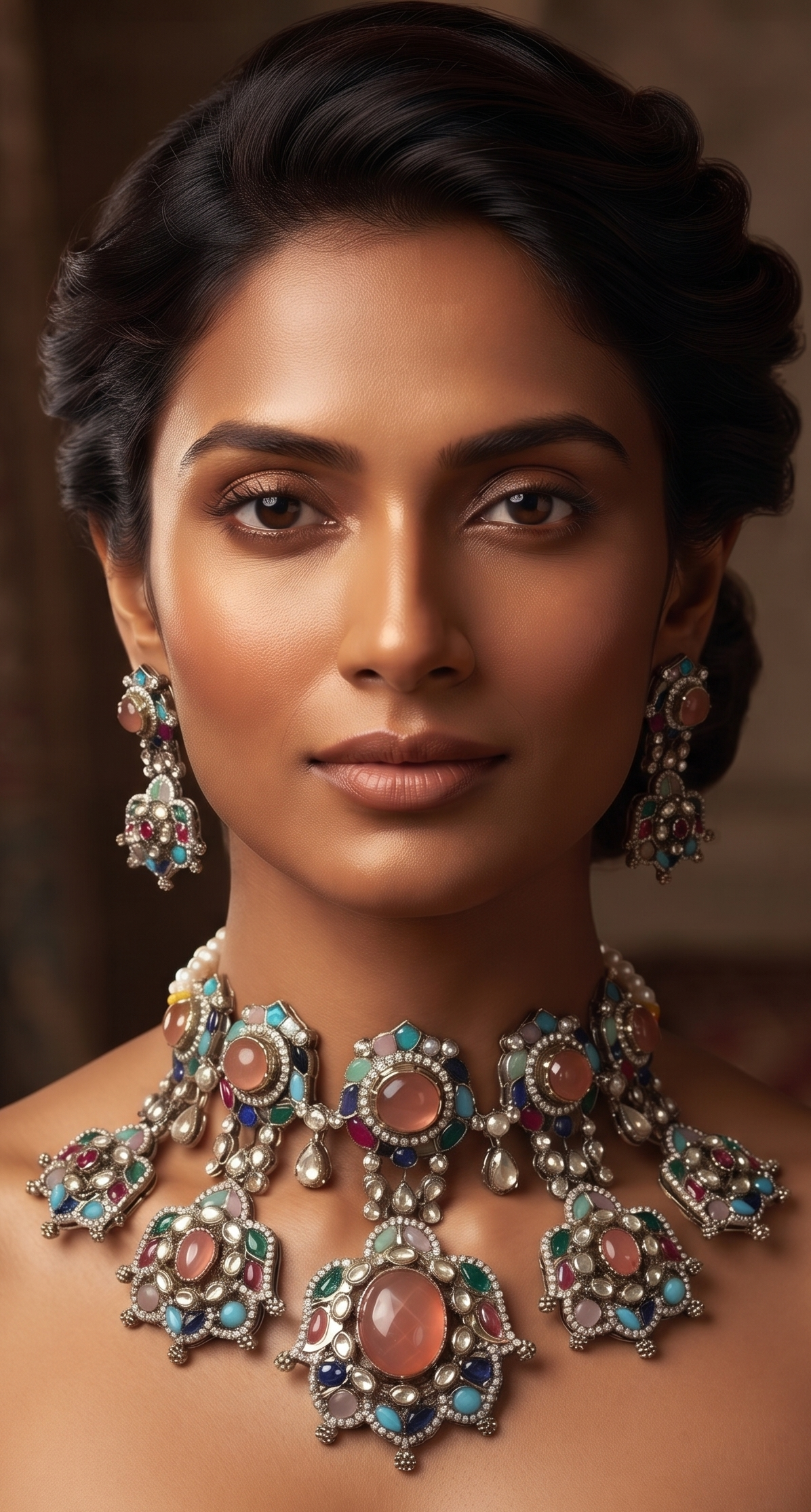 Royal Sabyasachi-Inspired Multigemstone Polki Choker Set with Matching Earrings