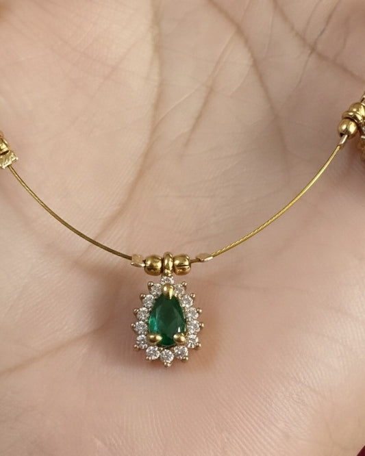 3-Stone Green Gemstone Floating Necklace with Crystal Halos and Invisible String