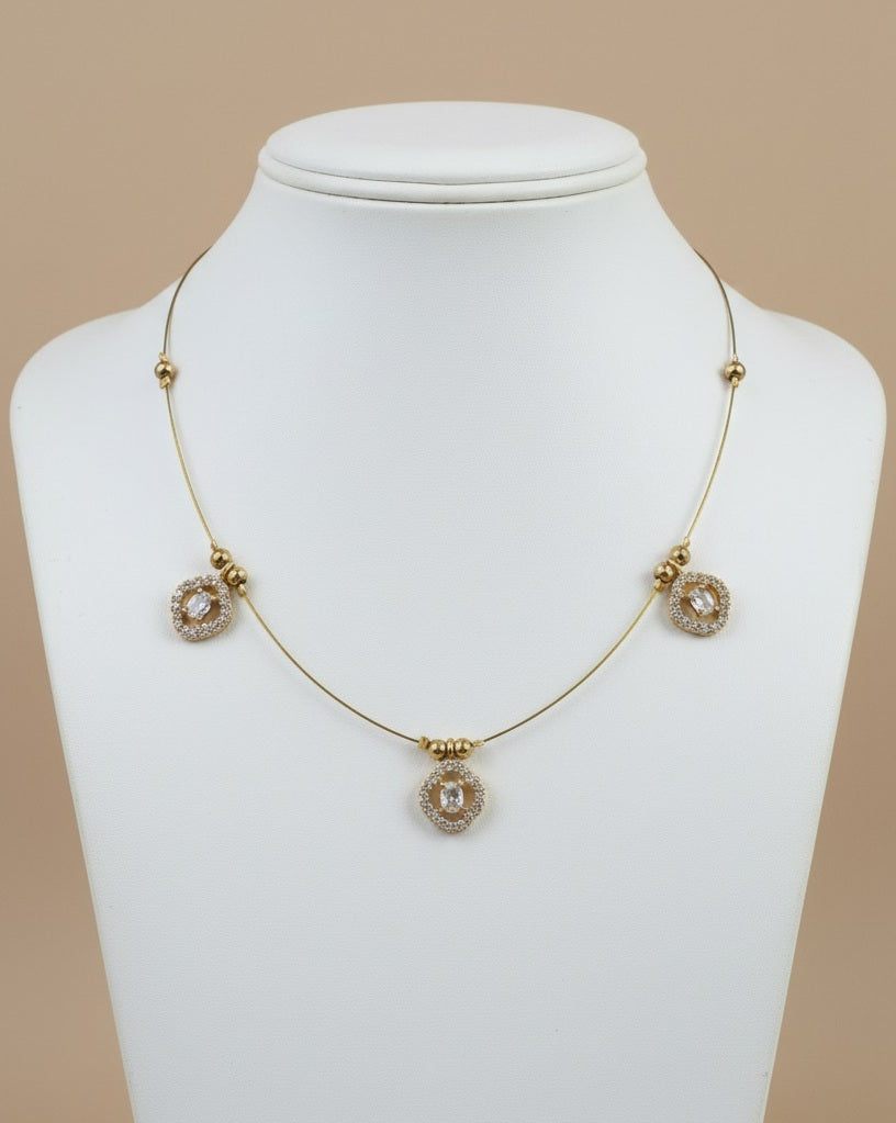 Triple Diamond-Style Floating Necklace - Clear Crystal Invisible Chain Choker