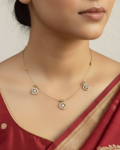 Triple Diamond-Style Floating Necklace - Clear Crystal Invisible Chain Choker