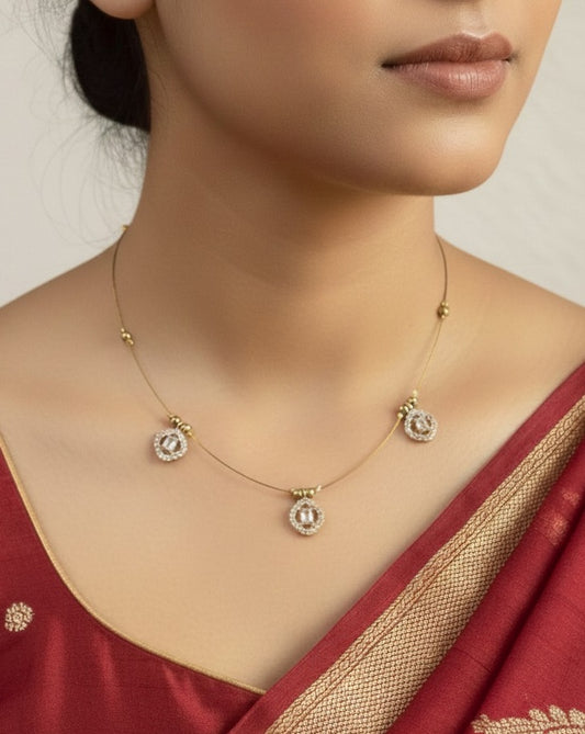 Triple Diamond-Style Floating Necklace - Clear Crystal Invisible Chain Choker