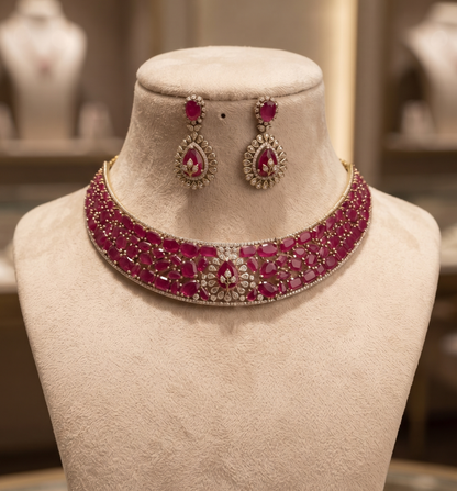 Royal Kundan & AD Stone Choker Set with Matching Earrings