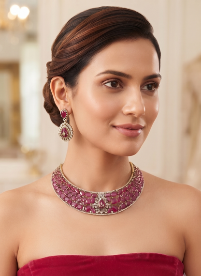Royal Kundan & AD Stone Choker Set with Matching Earrings