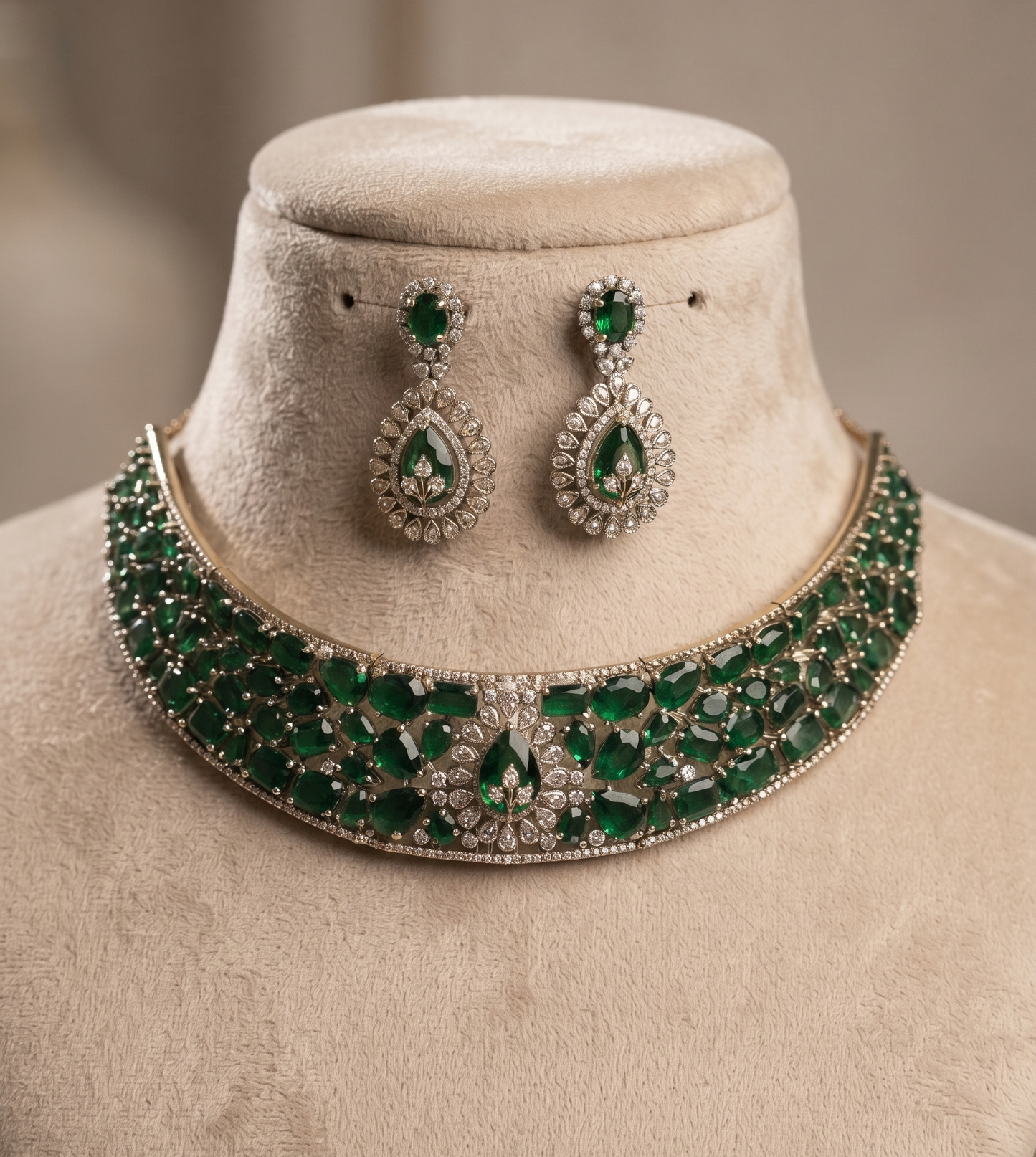 Royal Kundan & AD Stone Choker Set with Matching Earrings