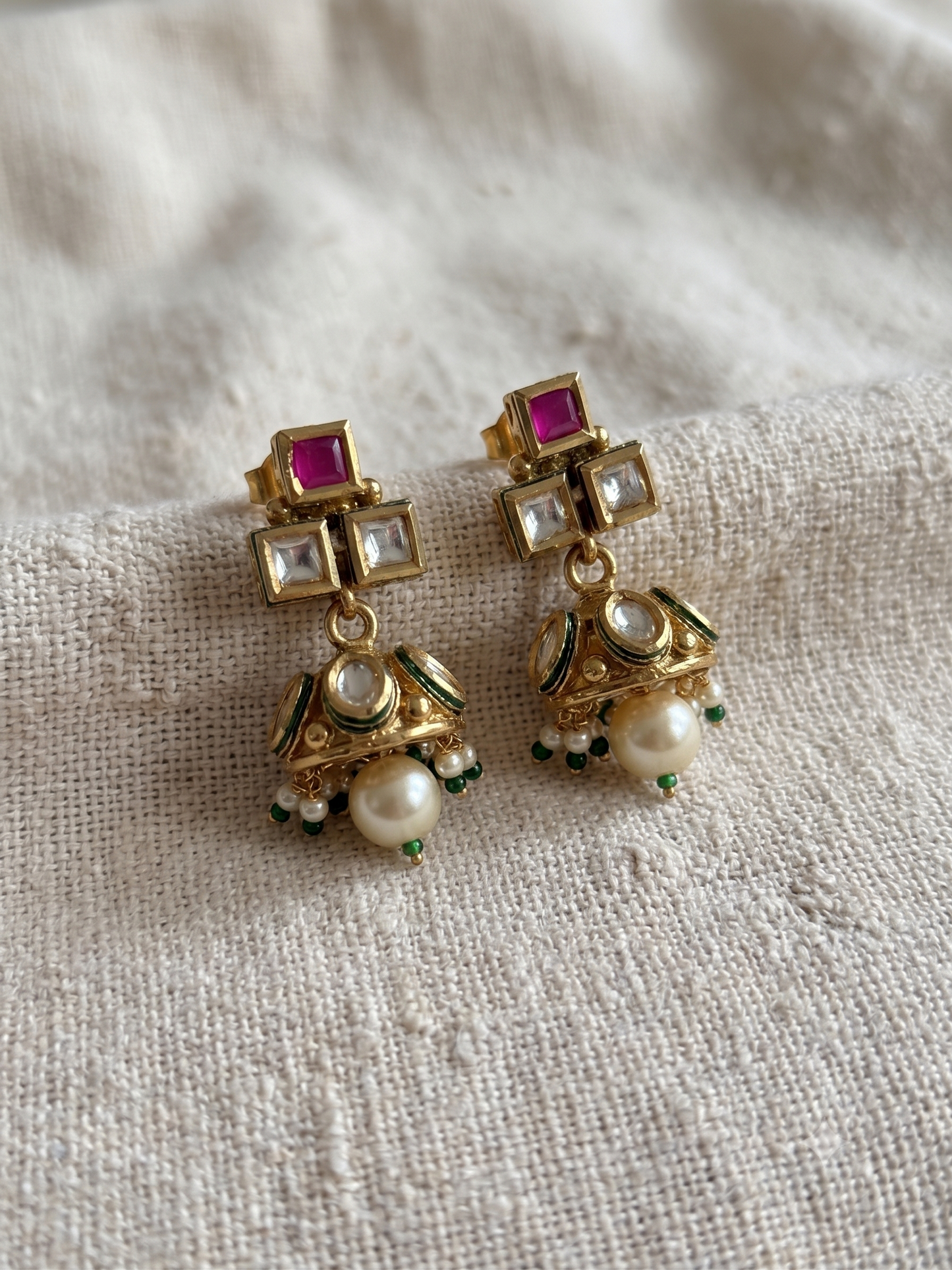 Royal Kundan & Ruby Pink Pearl Choker Set with Jhumki Earrings | Ratna Riwaz