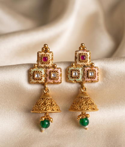 Royal Meenakari & Kundan Brass Choker Set with Matching Jhumkis