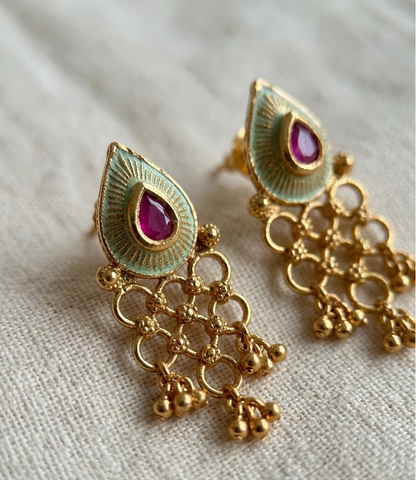 Traditional Antique Finish Meenakari & Pink Stone Necklace Set