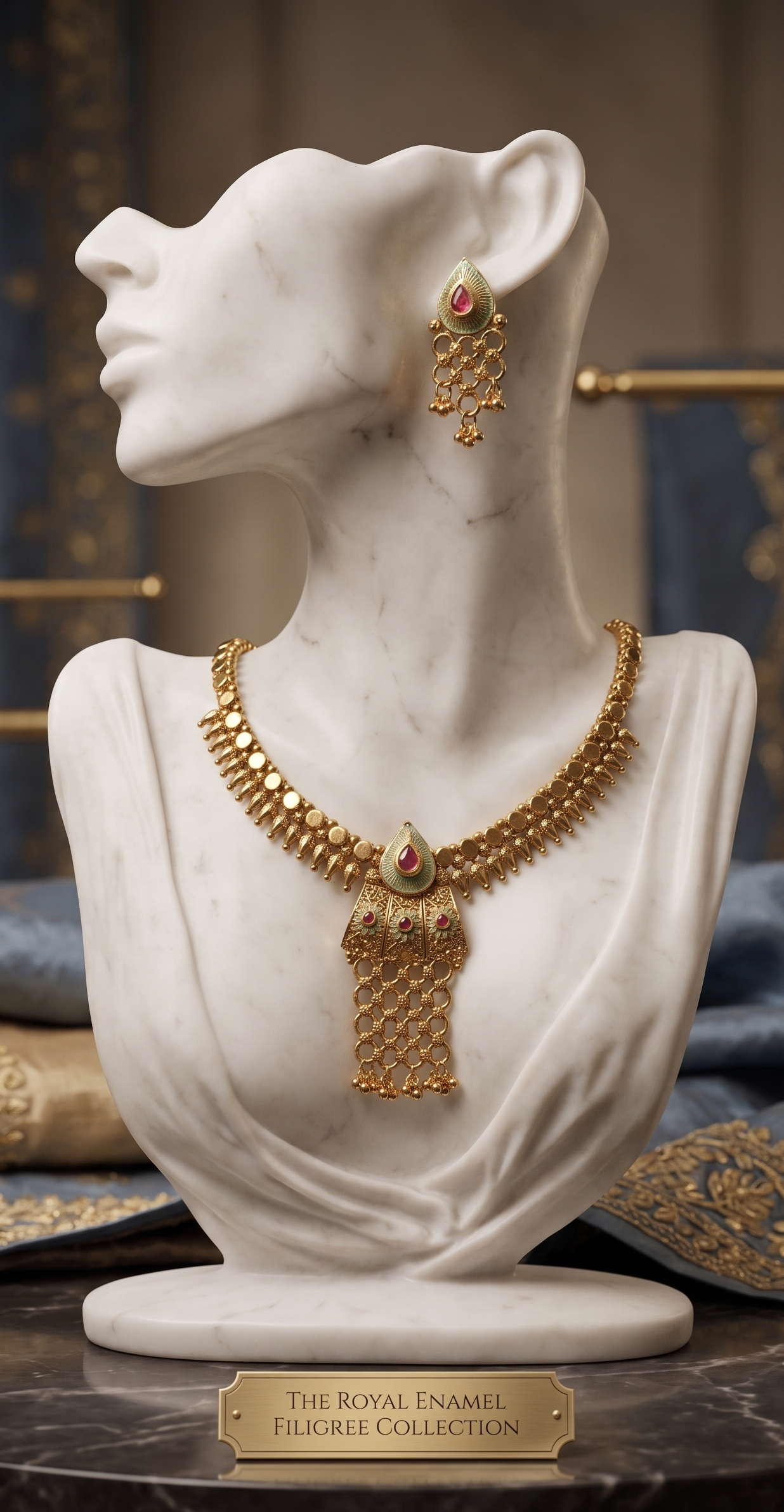 Traditional Antique Finish Meenakari & Pink Stone Necklace Set