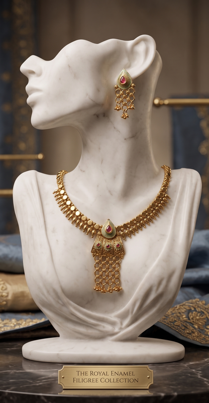 Traditional Antique Finish Meenakari & Pink Stone Necklace Set