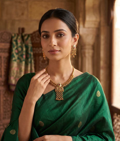 Traditional Antique Finish Meenakari & Pink Stone Necklace Set
