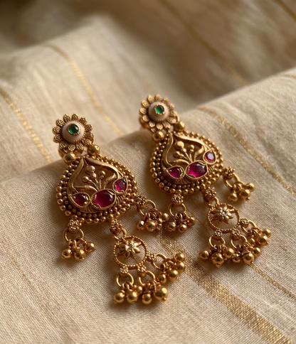 Ratna Riwaz Heritage Brass Necklace Set with Ruby & Emerald Accents
