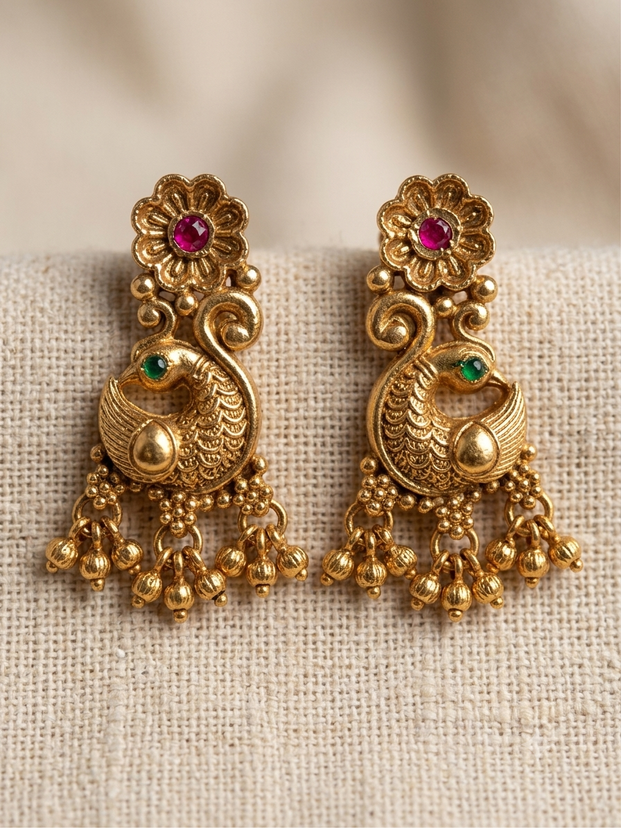 Antique Gold Peacock Motif Pearl Choker Set | Ratna Riwaz