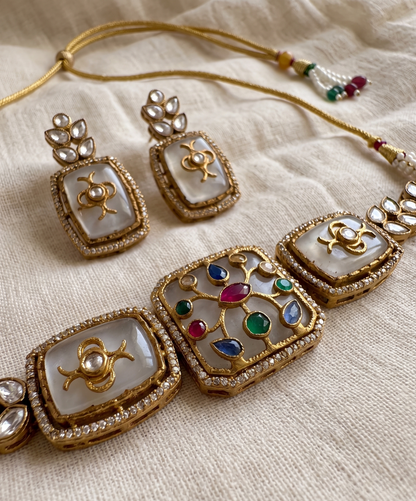 Royal Kundan Square Motif Choker Set with Matching Earrings