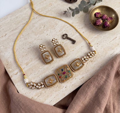Royal Kundan Square Motif Choker Set with Matching Earrings