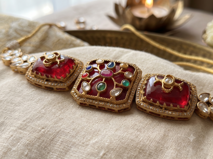 Royal Kundan Square Motif Choker Set with Matching Earrings
