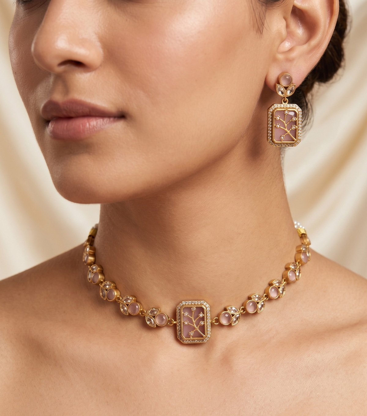 Botanical Elegance Pastel Choker & Earring Set