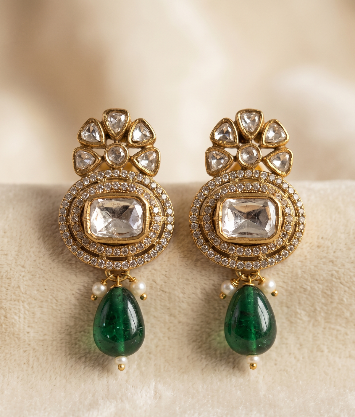 Royal Kundan & Pearl Motif Necklace Set with Drop Earrings (Available in Red & Green)