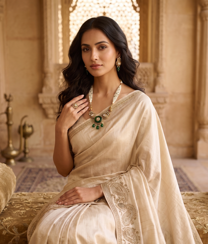 Royal Kundan & Pearl Motif Necklace Set with Drop Earrings (Available in Red & Green)