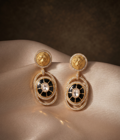 Royal Lion Motif Pearl Choker Set with Matching Drop Earrings (Available in Multiple Stone Colors)