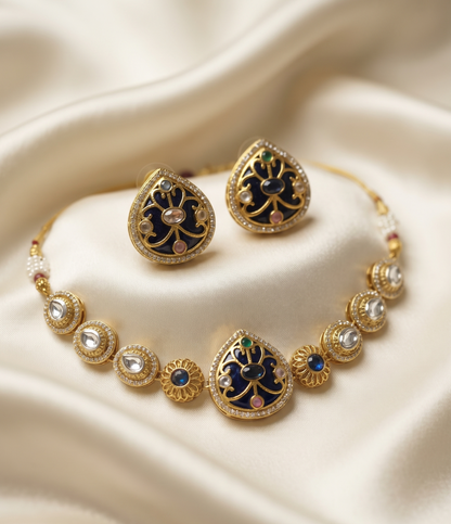 Meenakari & Kundan Designer Choker Set with Matching Earrings