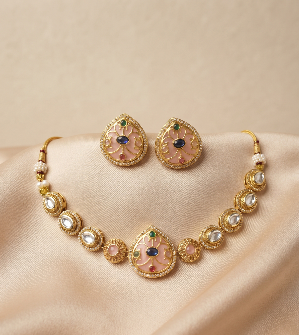 Meenakari & Kundan Designer Choker Set with Matching Earrings