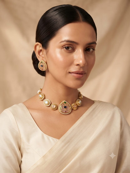 Meenakari & Kundan Designer Choker Set with Matching Earrings