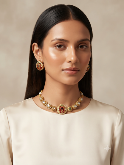 Meenakari & Kundan Designer Choker Set with Matching Earrings