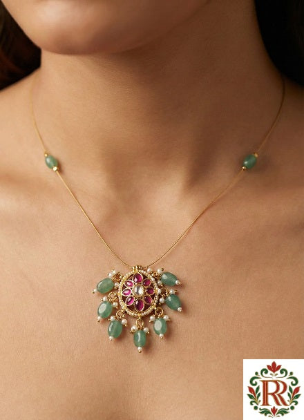 Trendy Invisible pandent in Jadau Kundan without Earrings with pink ruby stone