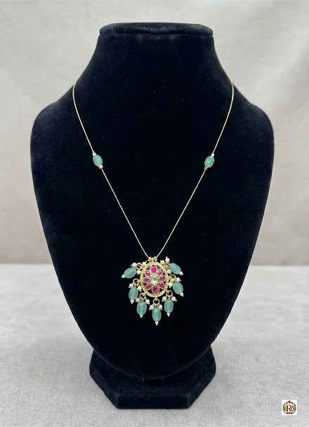 Trendy Invisible pandent in Jadau Kundan without Earrings with pink ruby stone
