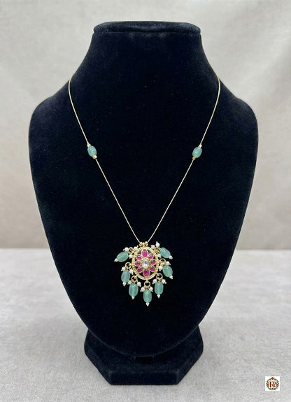 Trendy Invisible pandent in Jadau Kundan without Earrings with pink ruby stone