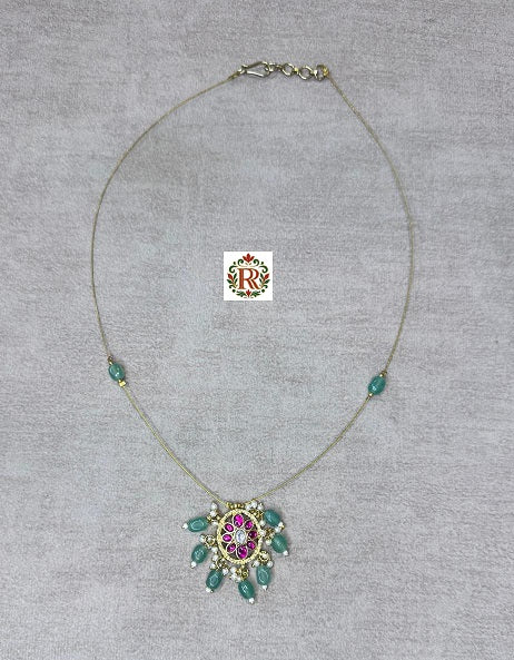 Trendy Invisible pandent in Jadau Kundan without Earrings with pink ruby stone