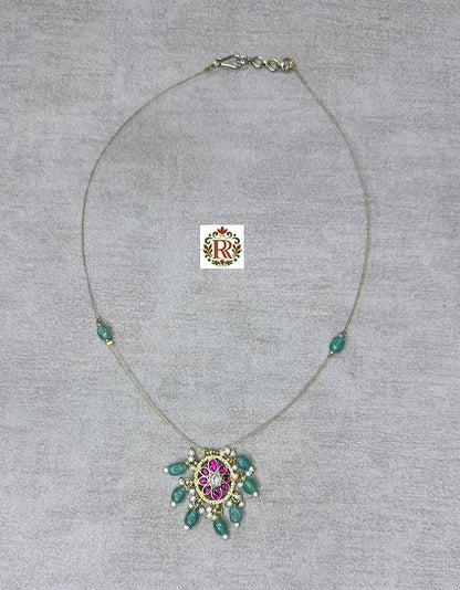 Trendy Invisible pandent in Jadau Kundan without Earrings with pink ruby stone