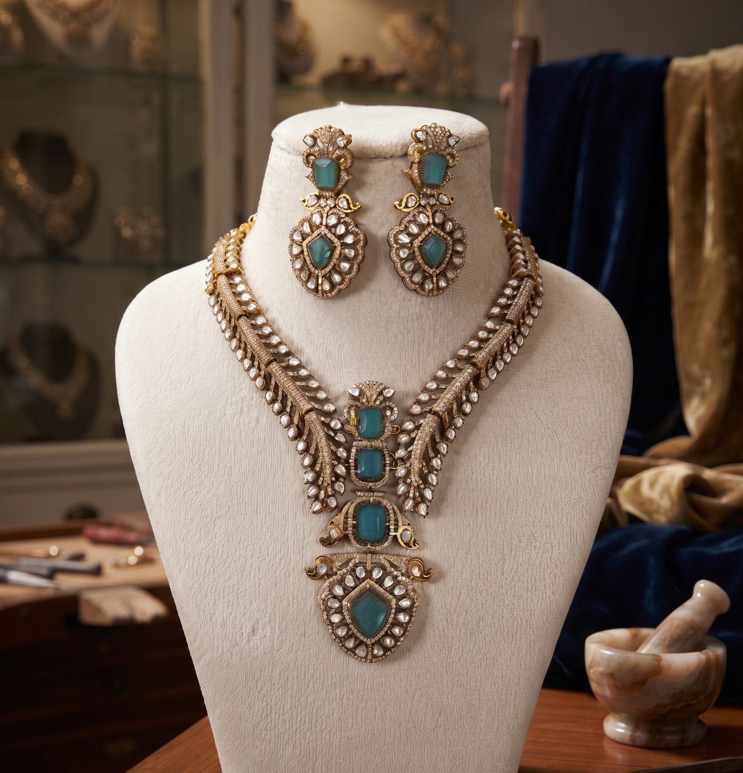 Exquisite Royal Kundan-Style Statement Necklace Set with Matching Earrings