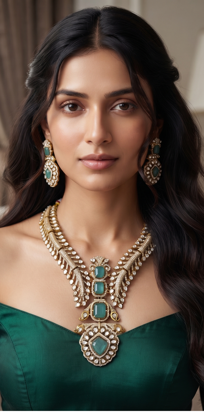 Exquisite Royal Kundan-Style Statement Necklace Set with Matching Earrings