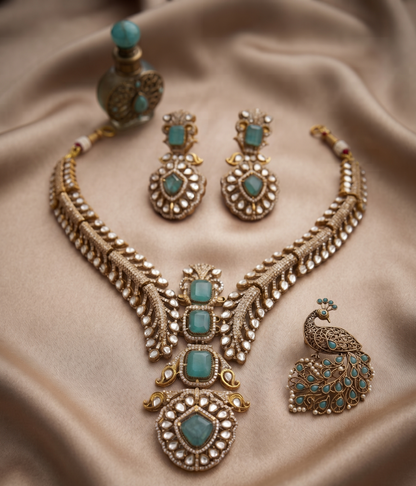 Exquisite Royal Kundan-Style Statement Necklace Set with Matching Earrings