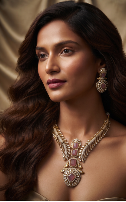 Exquisite Royal Kundan-Style Statement Necklace Set with Matching Earrings