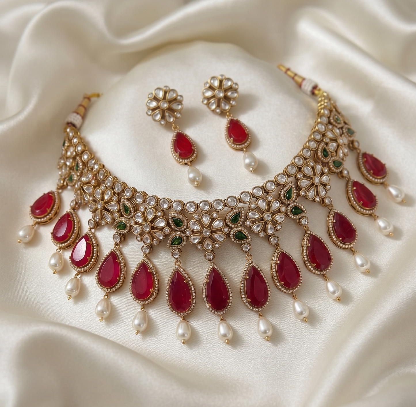 Ratna Riwaz Traditional Kundan Stone Choker Necklace Set with Matching Earrings (Brass Material)