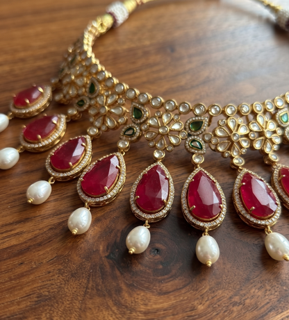 Ratna Riwaz Traditional Kundan Stone Choker Necklace Set with Matching Earrings (Brass Material)