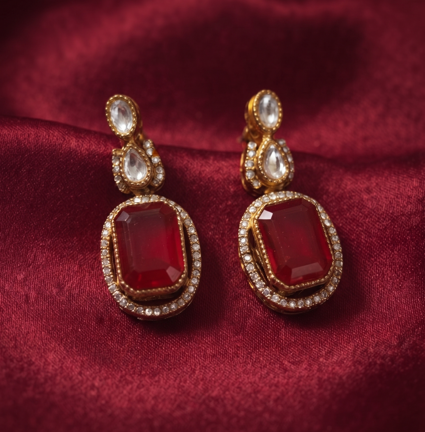 Exquisite Brass Double-Strand American Diamond & Colored Stone Necklace Set with Matching Earrings