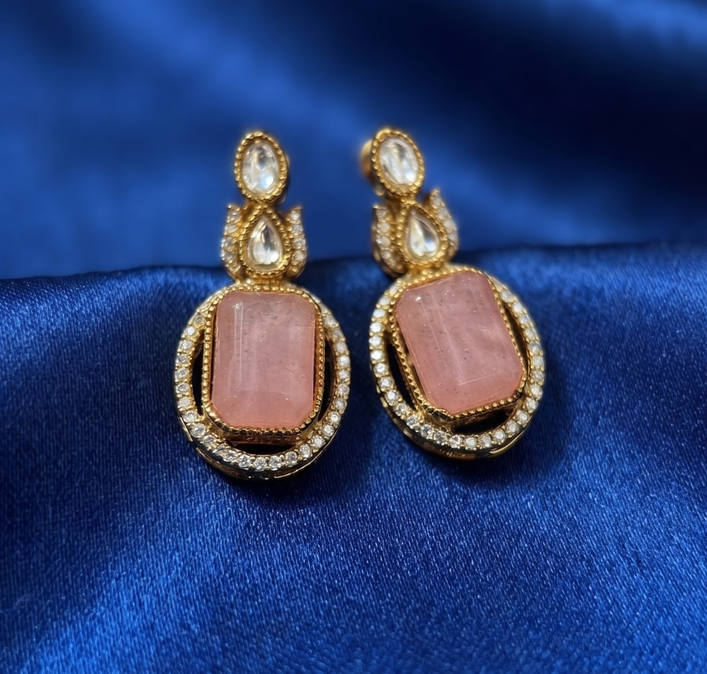 Exquisite Brass Double-Strand American Diamond & Colored Stone Necklace Set with Matching Earrings