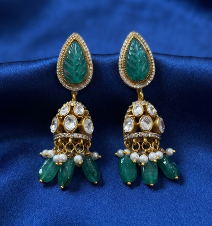 Royal Kundan & Carved Stone Brass Chocker Necklace Set with Matching Jhumki Earrings