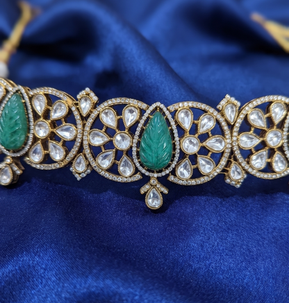 Royal Kundan & Carved Stone Brass Chocker Necklace Set with Matching Jhumki Earrings