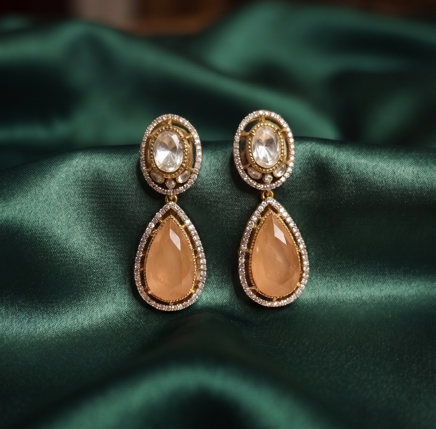 Exquisite AD and Moissanite Stone Designer Necklace Set with Matching Drop Earrings
