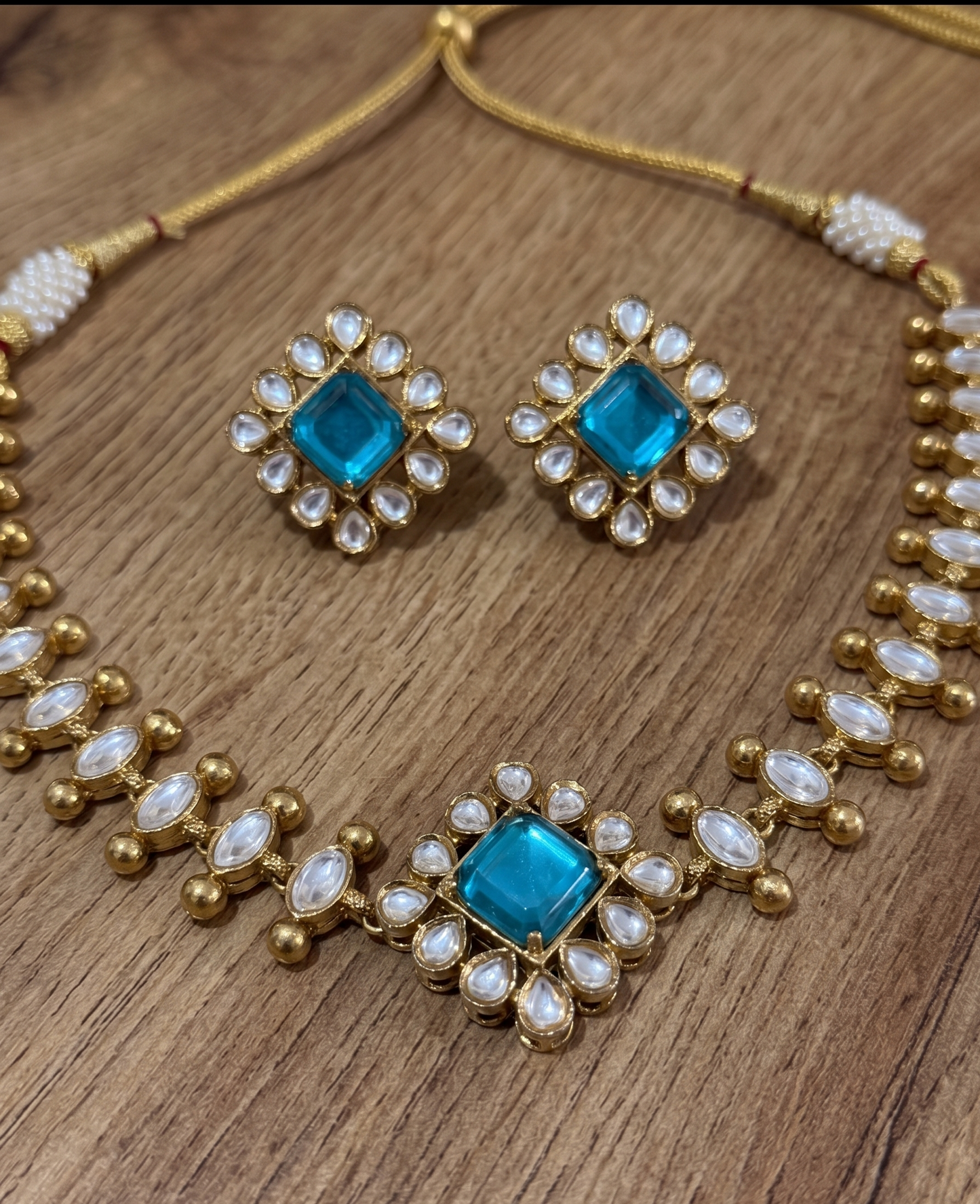 Heritage Moissanite-Style Kundan Necklace Set with Matching Studs