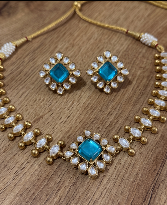 Heritage Moissanite-Style Kundan Necklace Set with Matching Studs